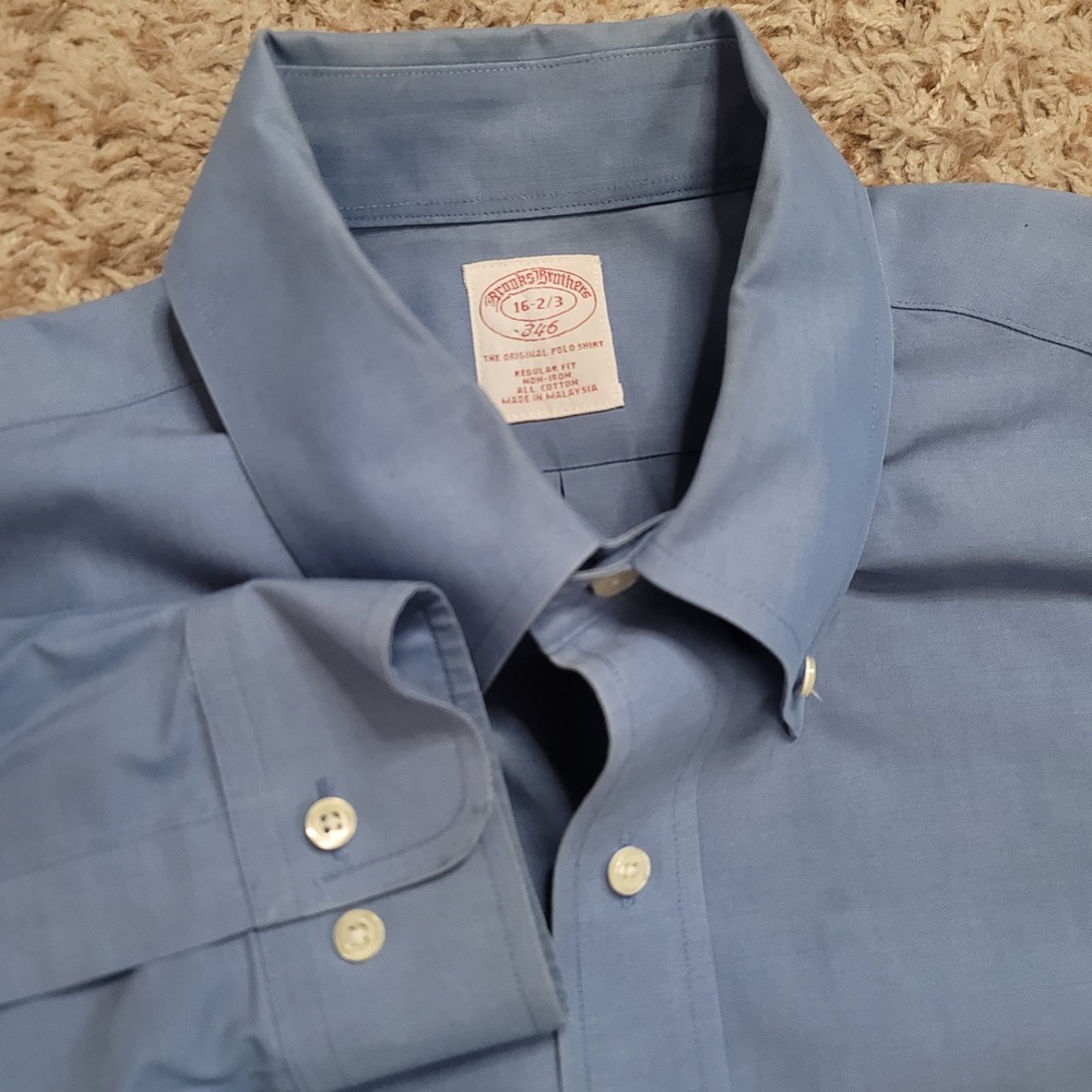 Brooks Brothers Button Down‎ Shirt Mens 16-2/3 Blue Regular Fit Non-Iron Cotton
